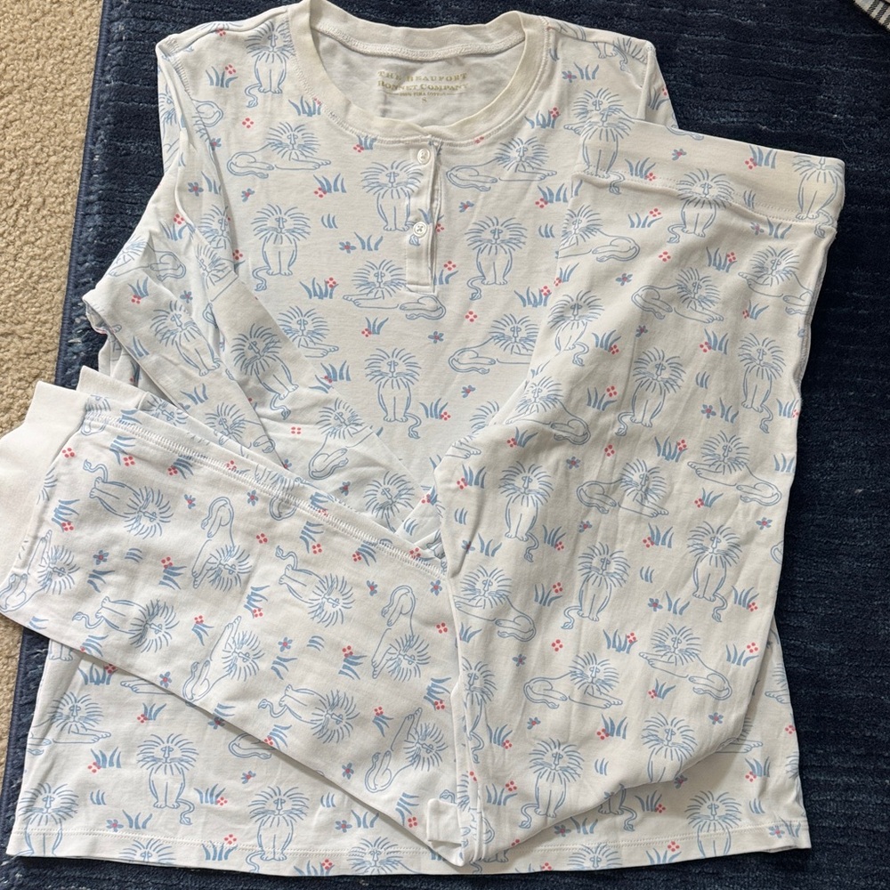TBBC women’s Pajama Set - White with Blue and Pink Design